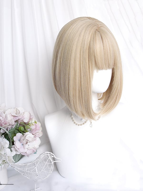 White Gold Bob Cut Straight Short Synthetic Wig