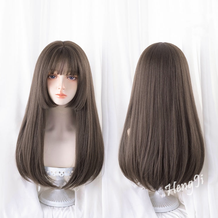 Hime Cut Dark Brown Long Straight Synthetic Wig