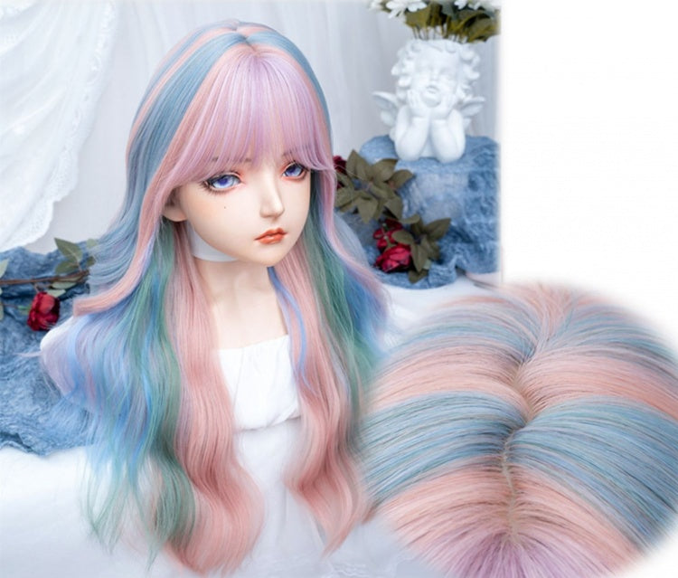 Rainbow Mixed Color Long Wavy Synthetic Wig