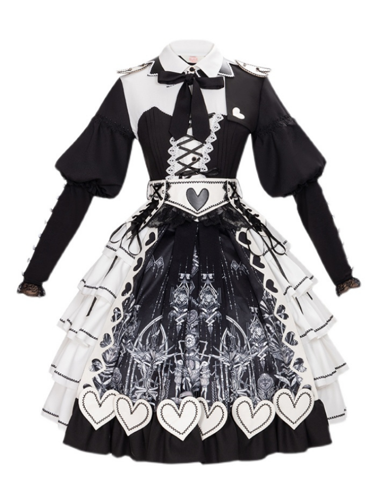 Black Gothic One Piece Alice in Wonderland Vibes Dress Full Set