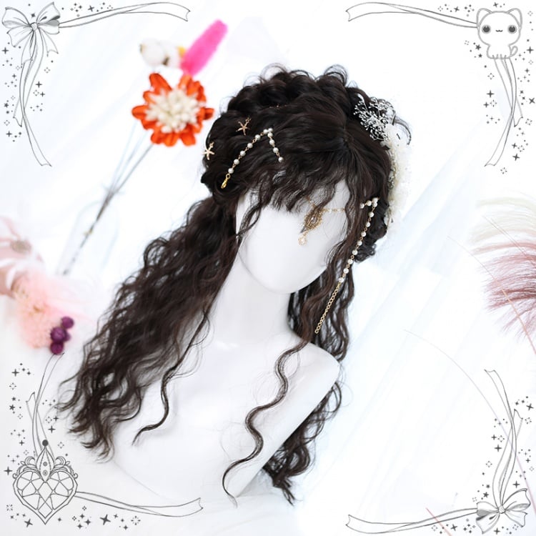 Dark Brown/ Chocolate/ Black Long Wool Curly Synthetic Wig