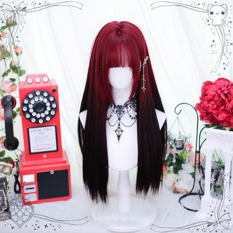 Red and Black Long Straight Synthetic Wig