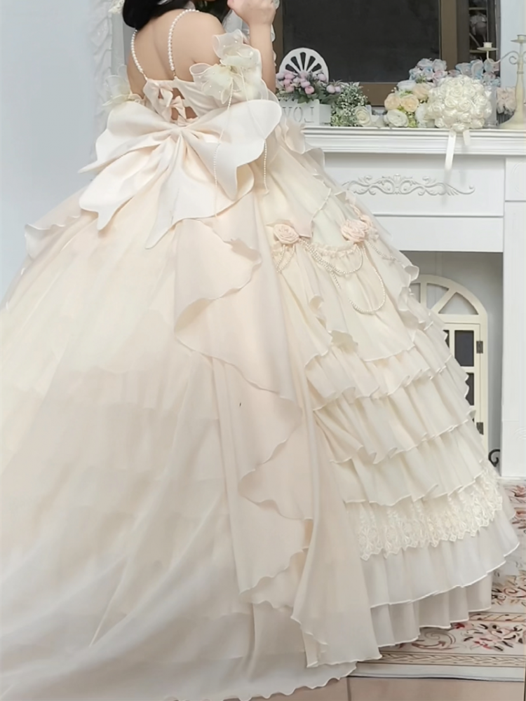 Beige Fairy Gorgeous Hime Lolita Quinceanera Dress Full Set - Sukuroi