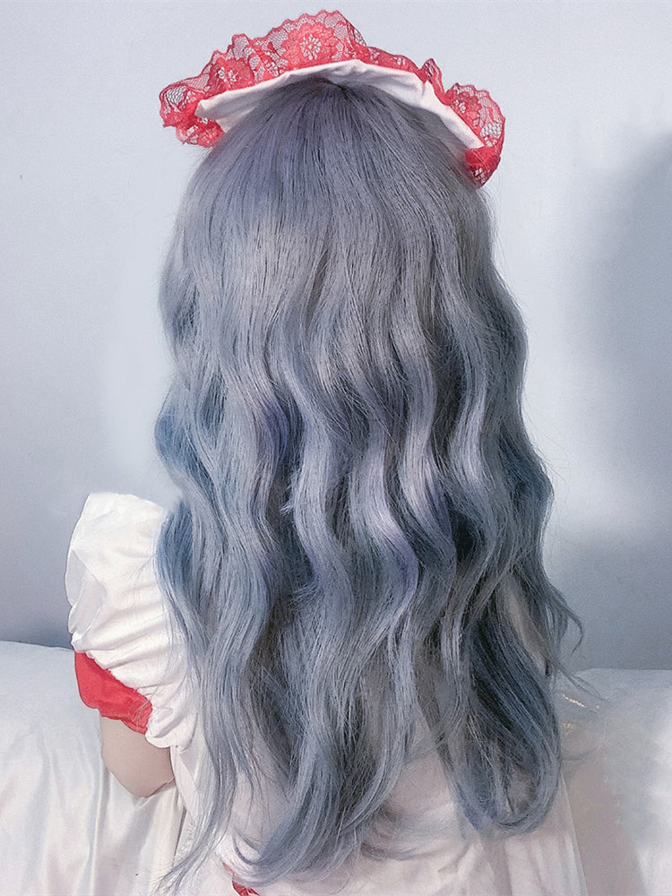 Ombre Gray to Purple Blue Medium Wavy Synthetic Wig