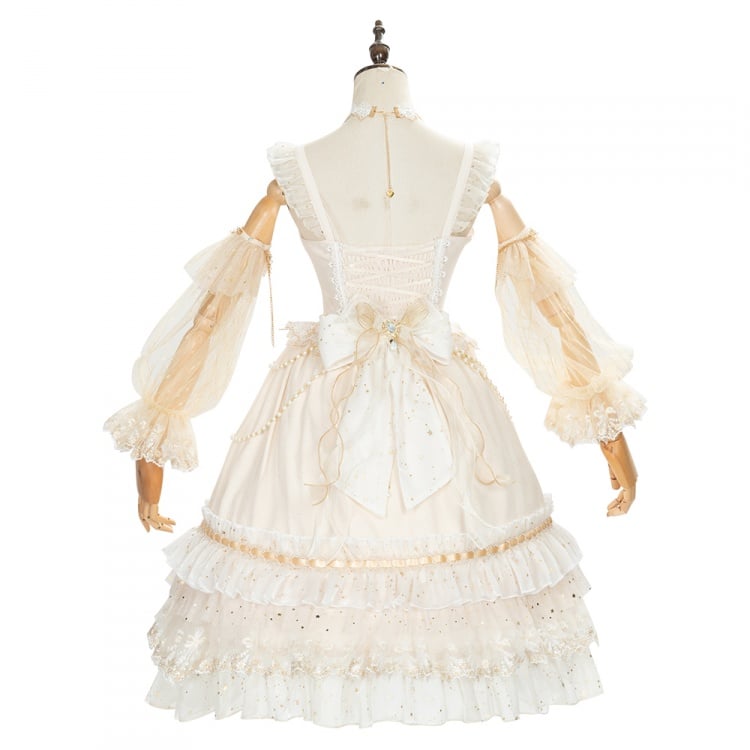 Gorgeous Starry Night Tea Party Ivory Jumper Skirt Full Set Shiro Lolita Wedding Dress