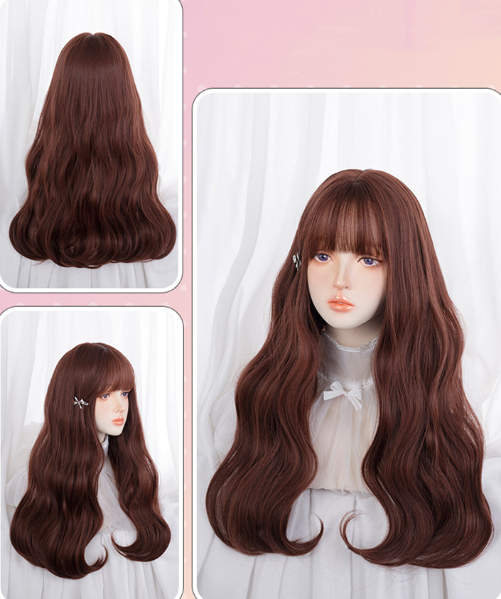 Orange-Brown Long Wavy Synthetic Wig