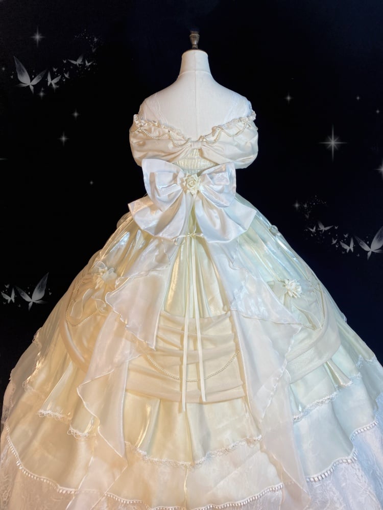 Belle Ivory Princess Dress Roses Floor Length Ball Gown Hanayome Dress