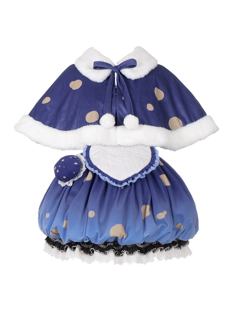 Blue Mushroom Bubble Overall Skirt Full Set for Winter and Autumn