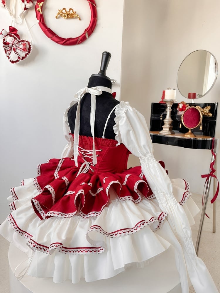 Christmas Puffy Dress White and Red Jumper Skirt Full Set