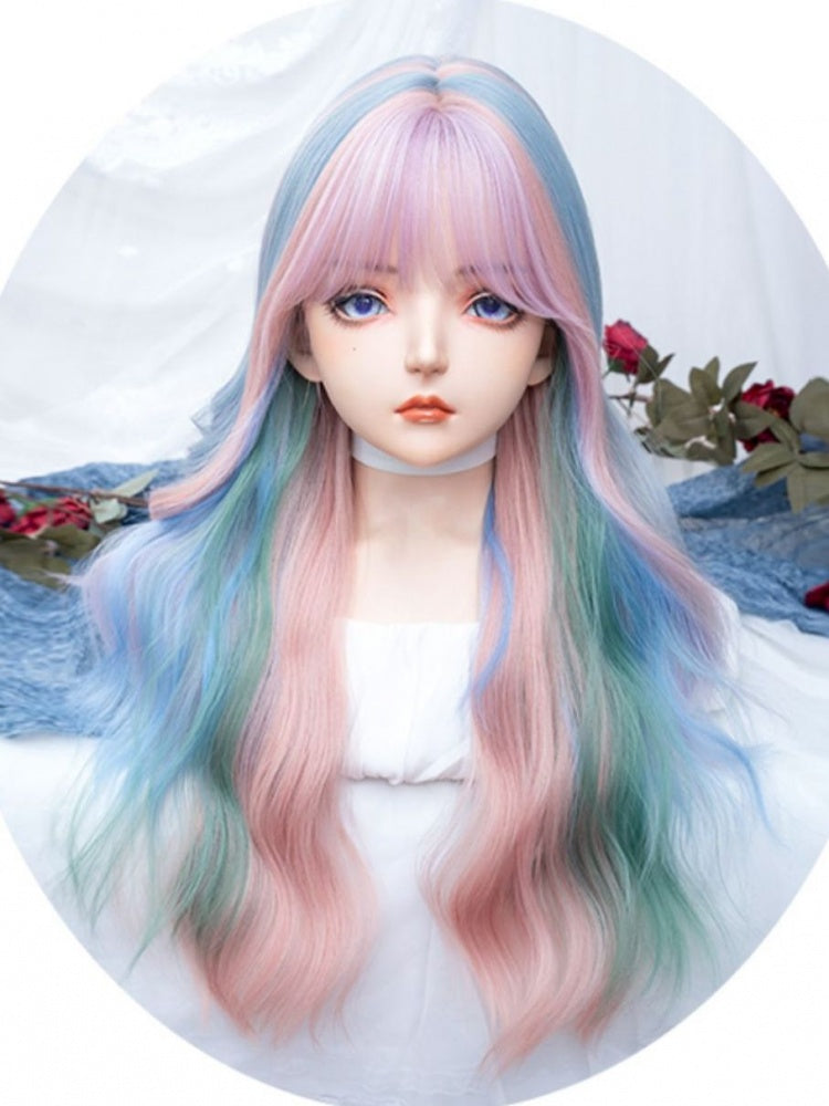 Rainbow Mixed Color Long Wavy Synthetic Wig