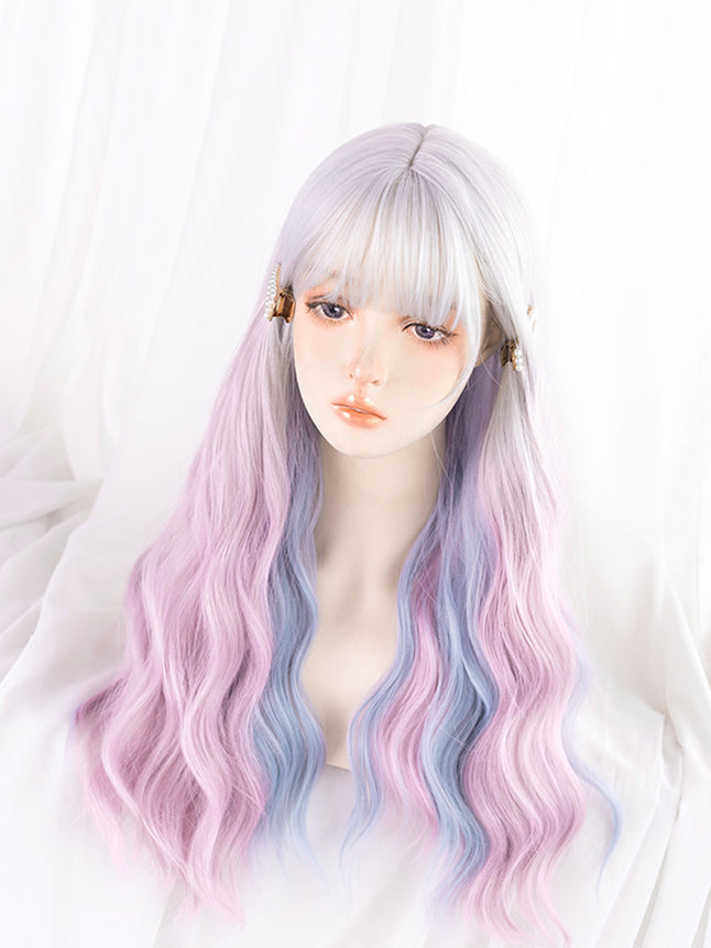 Ombre Pink and Blue Long Wavy Synthetic Wig