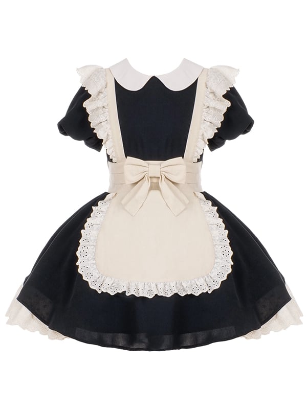 Clearance-Size XL for Bust 100cm Black and White Maid Dress Apron Design One Piece