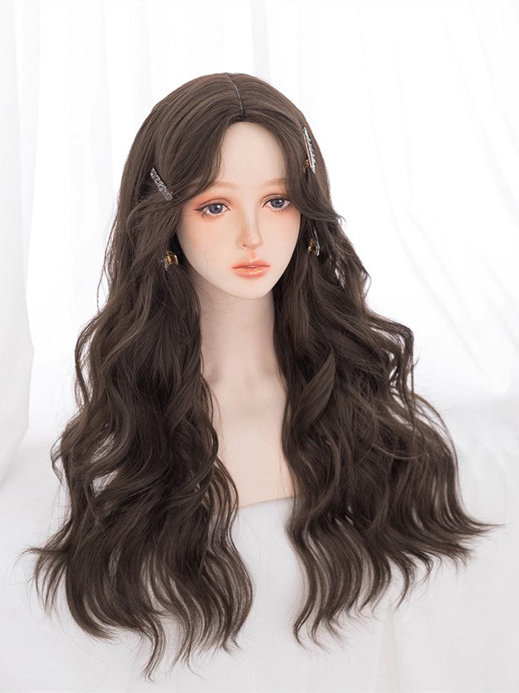 Natural Parting Brown Long Wavy Synthetic Wig