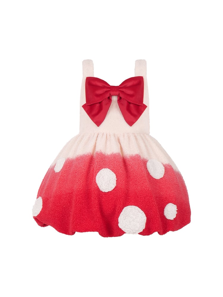 Red Mushroom Bubble Jumper Skirt White Spot Applique