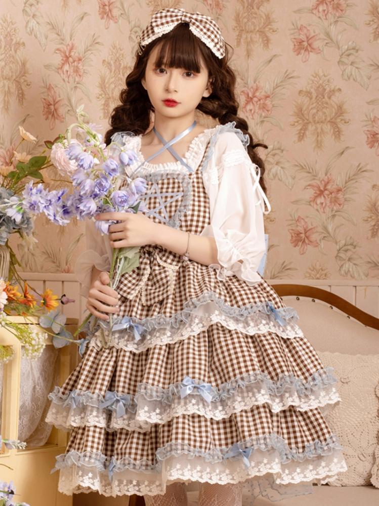 Dumeisha's Star Wish Plaid Square Neckline Halter Sweet Jumper Skirt