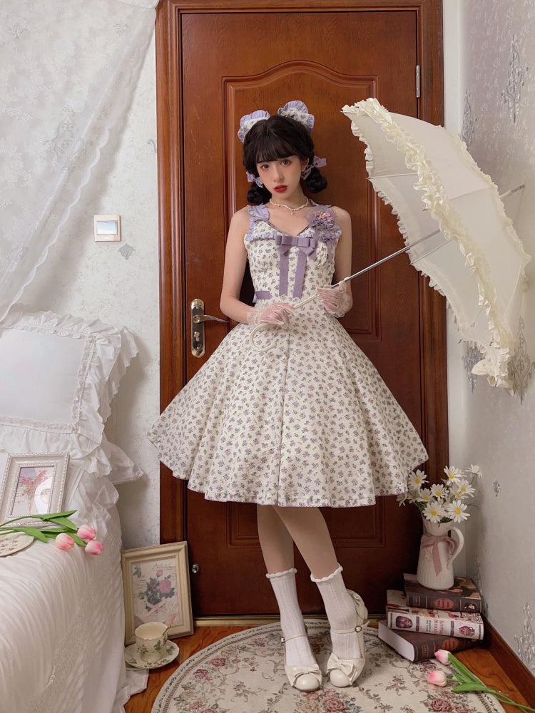 Flipped Purple Floral Print High Waist Elegant Jumper Skirt