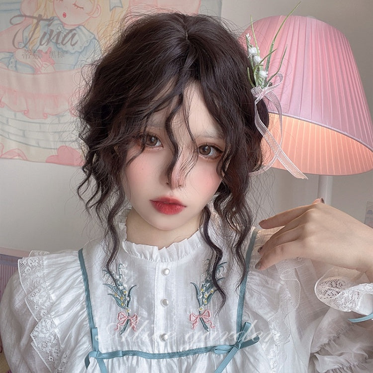 Tina Black-brown Shoulder Length Curly Synthetic Wig with Bangs