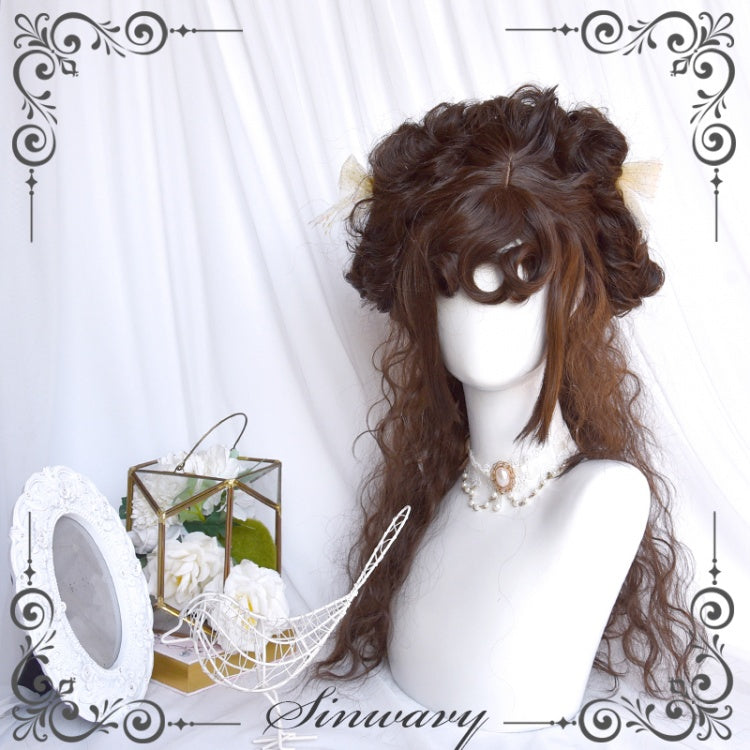 Rose Garden Dark Brown / Gold / Red Long Wool Curly Synthetic Wig