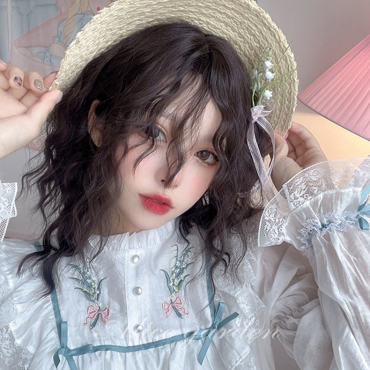 Tina Black-brown Shoulder Length Curly Synthetic Wig with Bangs