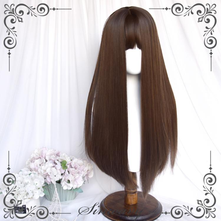 Honey Cubes Brown Long Straight Synthetic Wig with Bangs
