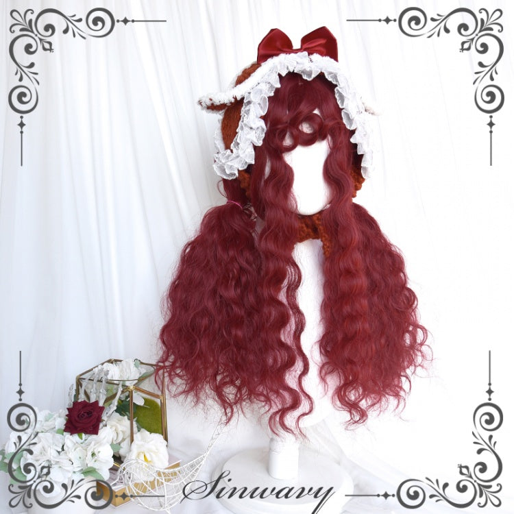 Rose Garden Dark Brown / Gold / Red Long Wool Curly Synthetic Wig