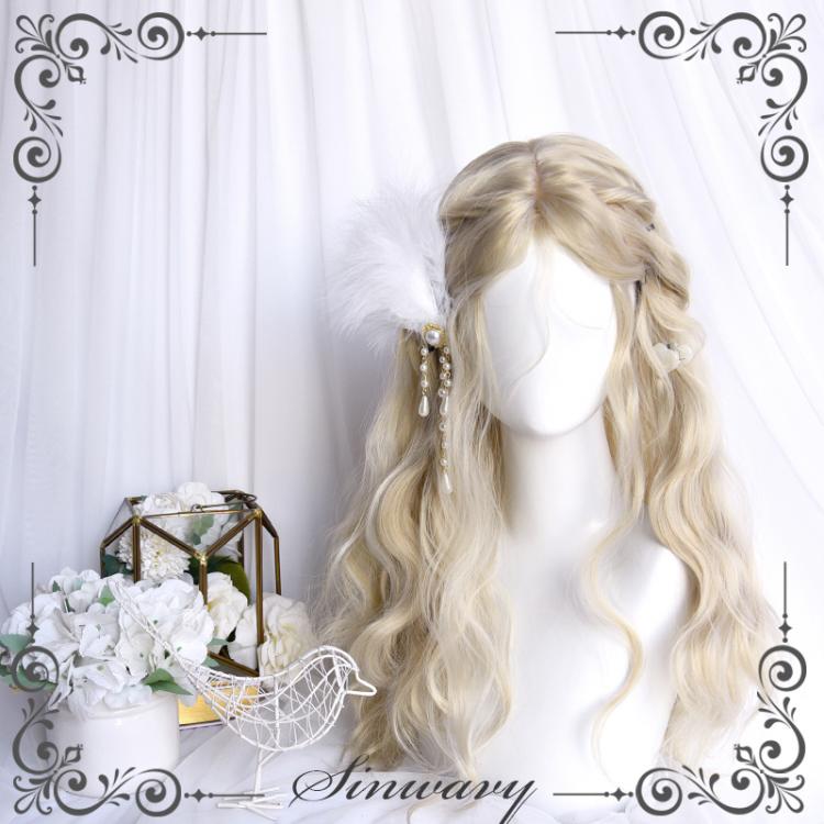 Dark Brown / Gold Long Curly Synthetic Wig with Bangs