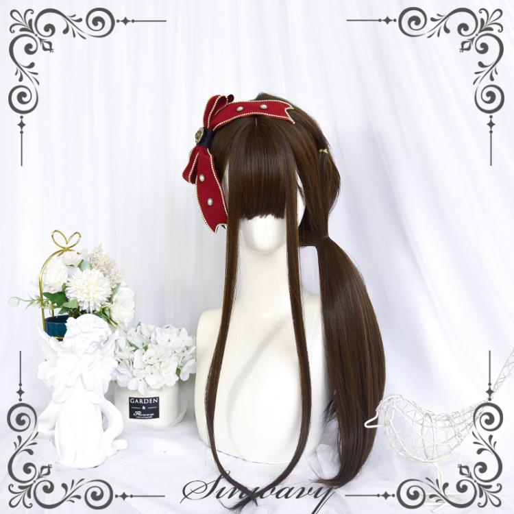 Honey Cubes Brown Long Straight Synthetic Wig with Bangs