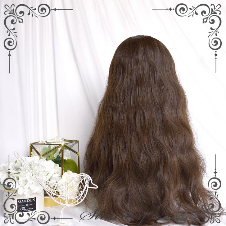Dark Brown / Gold Long Curly Synthetic Wig with Bangs