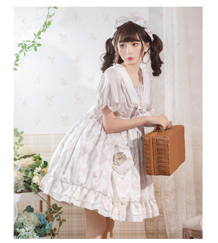 Alice Bunny Navy Collar Short Sleeves Sweet One Piece