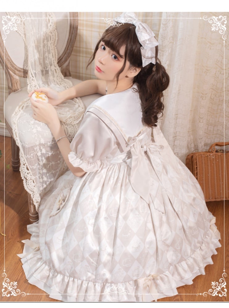 Alice Bunny Navy Collar Short Sleeves Sweet One Piece