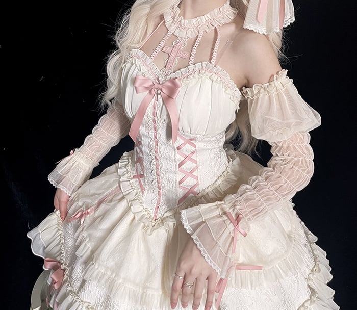 Cross Belle Halter Neckline Slim Bodice Short Skirt Lolita Dress Ivory Jumper Skirt