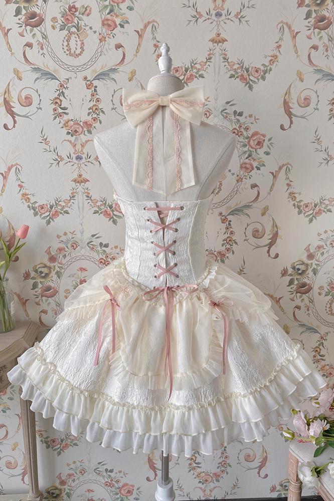 Cross Belle Halter Neckline Slim Bodice Short Skirt Lolita Dress Ivory Jumper Skirt