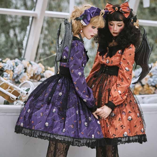 Clearance-Size 2XL for Bust 100CM Orange Halloween Clown Night Bat Wings-shaped Collar Gothic One Piece