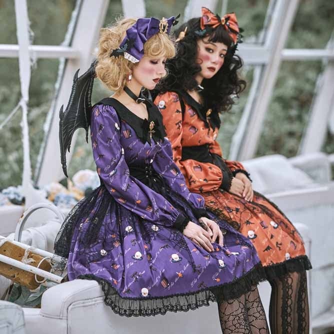 Clearance-Size 2XL for Bust 100CM Orange Halloween Clown Night Bat Wings-shaped Collar Gothic One Piece