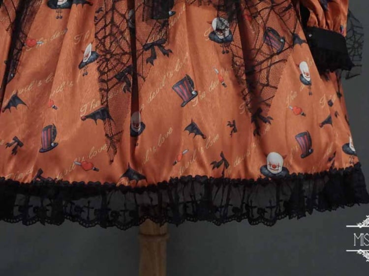 Clearance-Size 2XL for Bust 100CM Orange Halloween Clown Night Bat Wings-shaped Collar Gothic One Piece