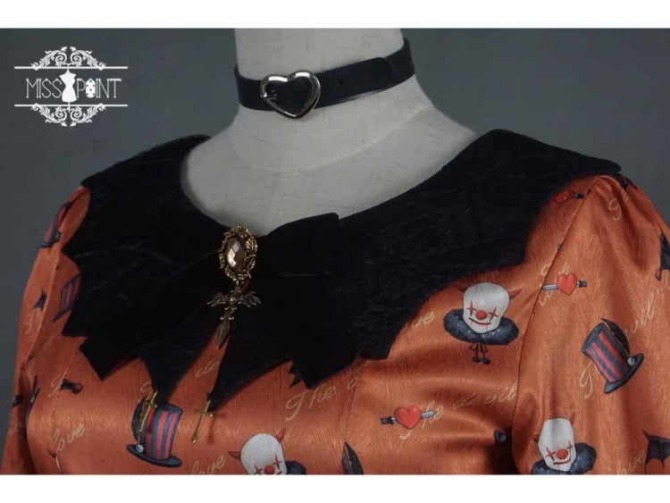 Clearance-Size 2XL for Bust 100CM Orange Halloween Clown Night Bat Wings-shaped Collar Gothic One Piece
