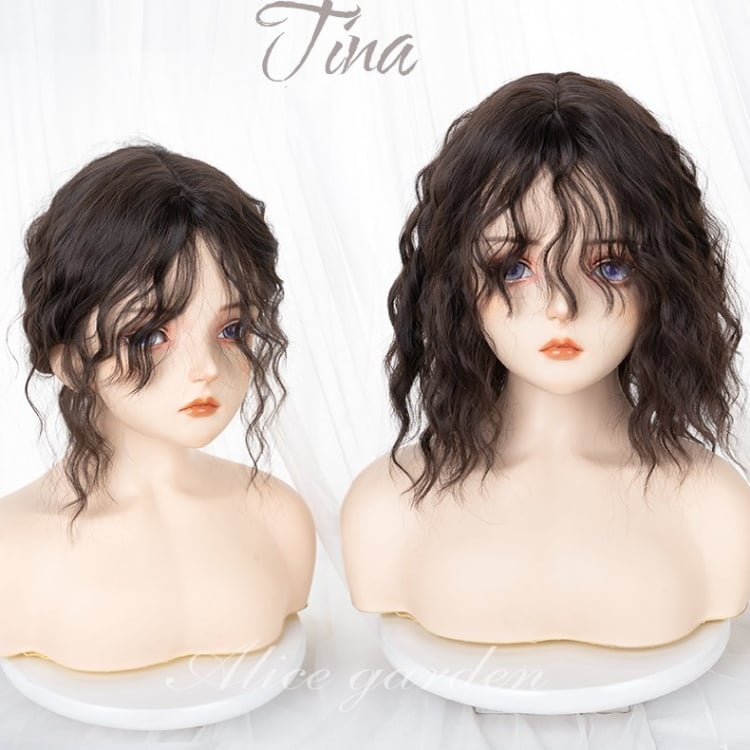 Tina Black-brown Shoulder Length Curly Synthetic Wig with Bangs