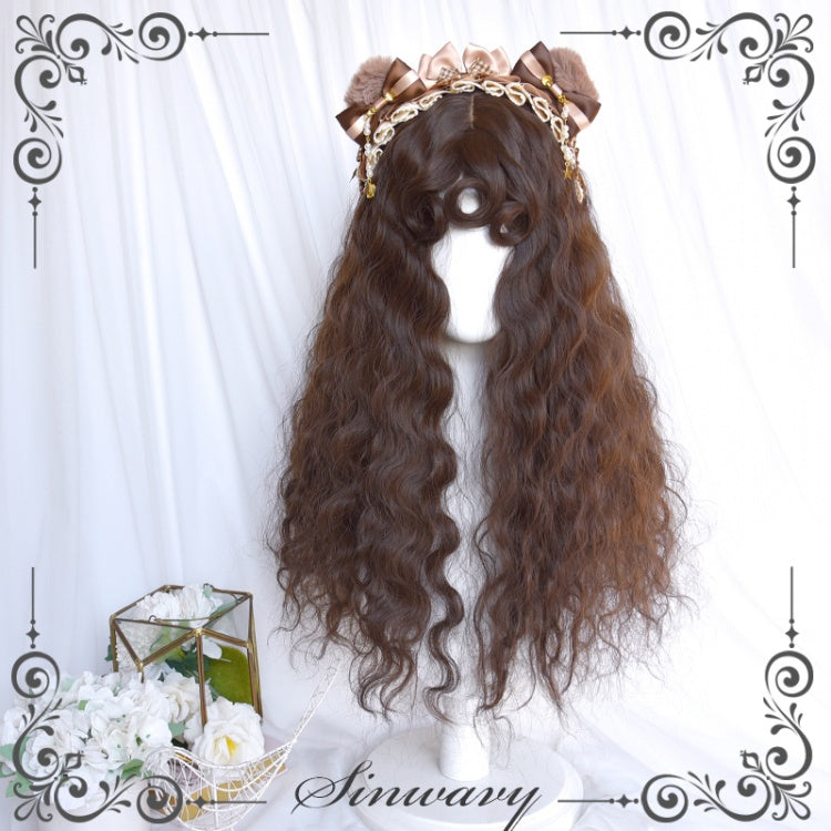 Rose Garden Dark Brown / Gold / Red Long Wool Curly Synthetic Wig