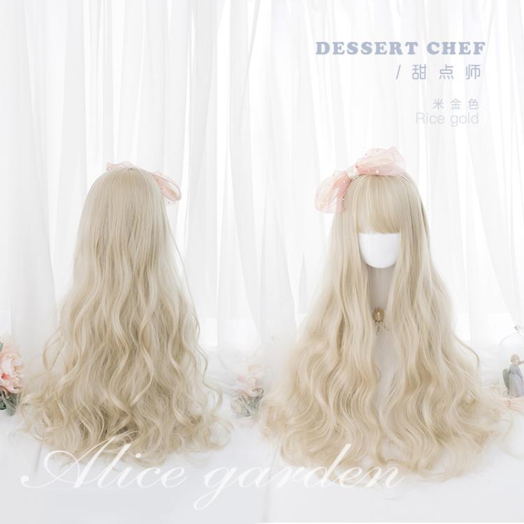Beige Gold Long Wave Curly Synthetic Wig