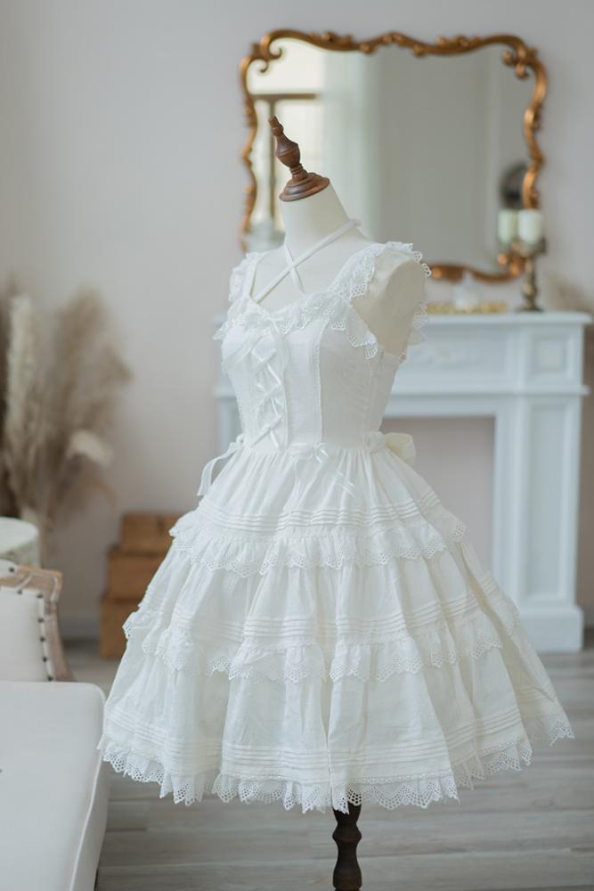 Cotton Summer Sweetheart Neckline Self-tie Elegant Jumper Skirt