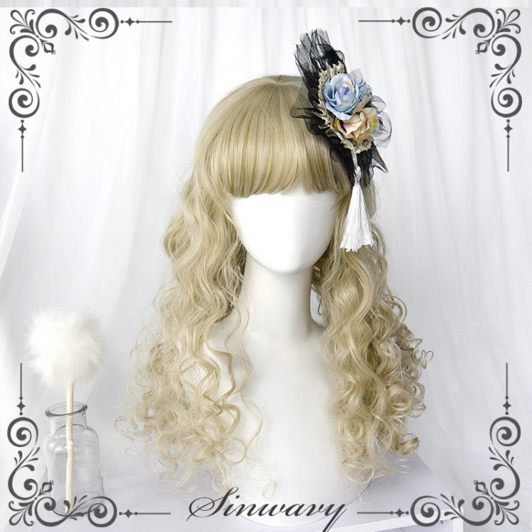 Puffs Mid-length Curly Synthetic Wig with Bangs