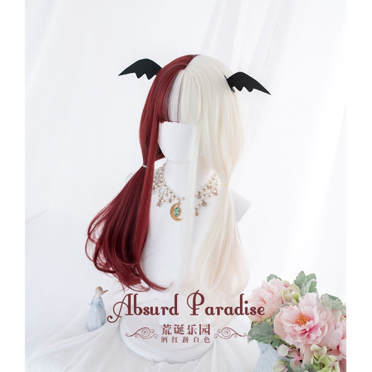 Absurd Paradise Half Red and Half White Long Synthetic Wig With Bangs