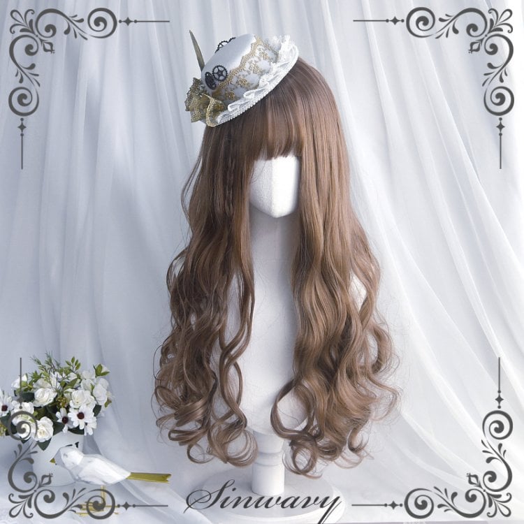 Bobo Milk Tea Long Curly Synthetic Wig with Bangs