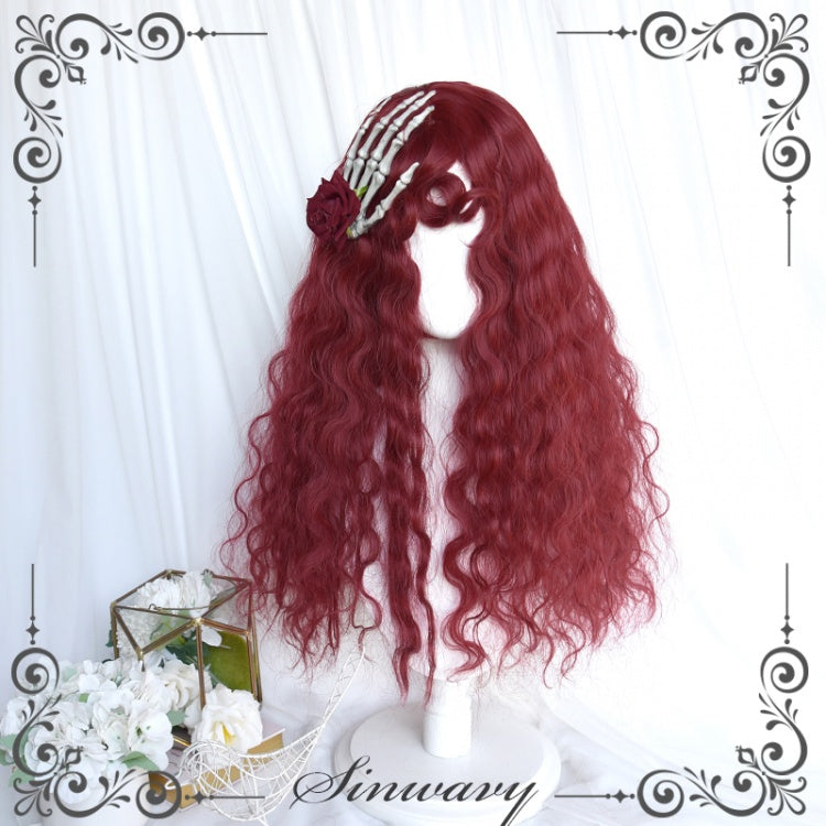 Rose Garden Dark Brown / Gold / Red Long Wool Curly Synthetic Wig