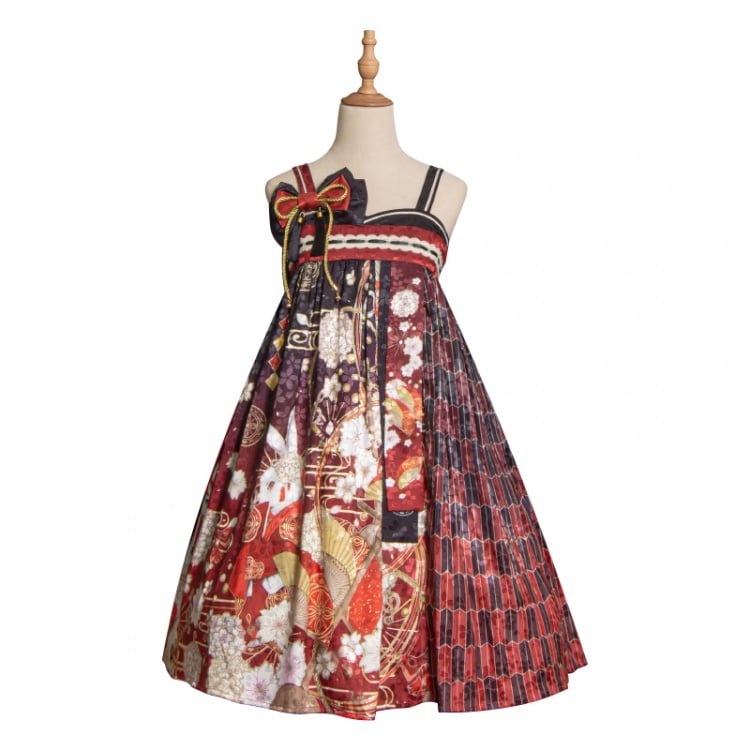 Banquet of the Rabbit Sweetheart Neckline Print Wa Jumper Skirt