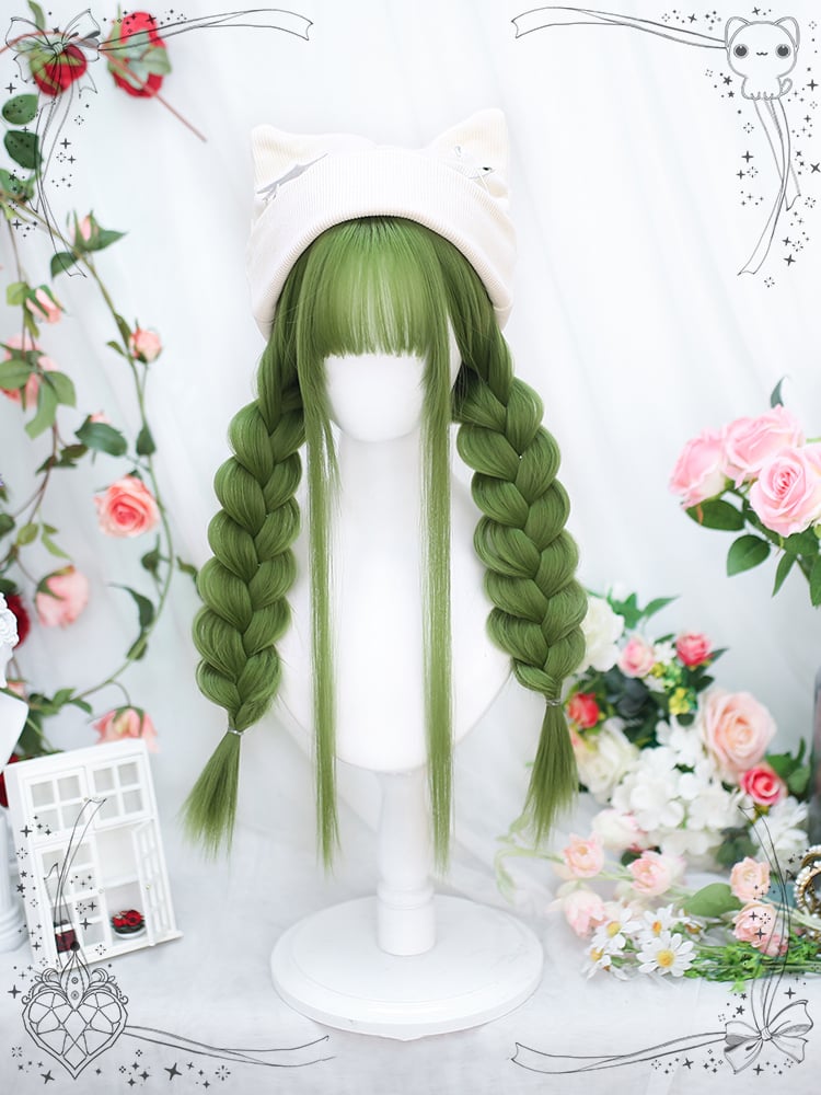 Avocado Green Long Straight Synthetic Wig