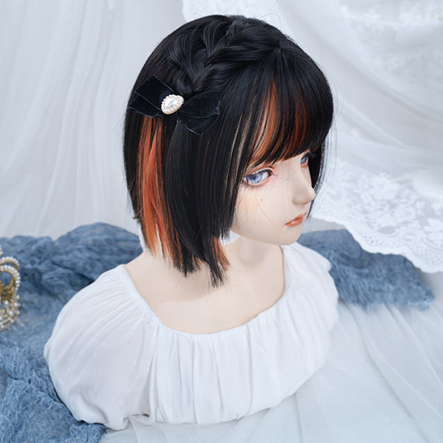 Layered Dyed Orange and Black Straight Short Synthetic Wig