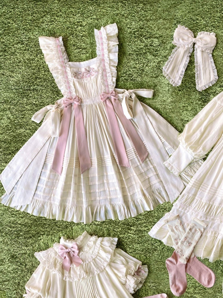 Creamy Rabbit and Strawberry Embroidery Overdress