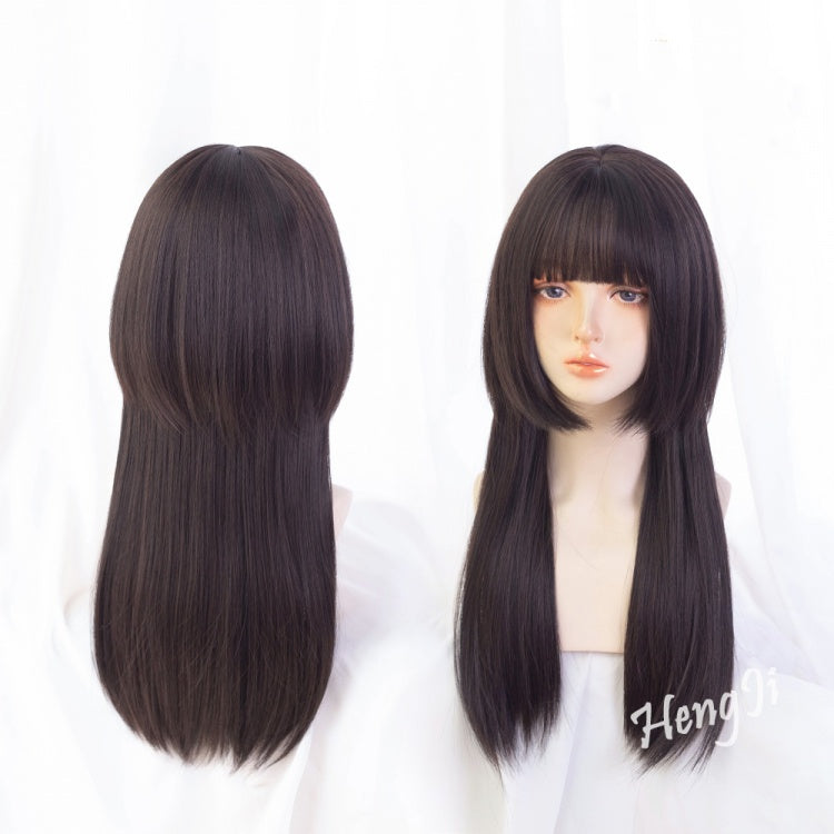 Dark Brown Straight Jellyfish Haircut Synthetic Wig