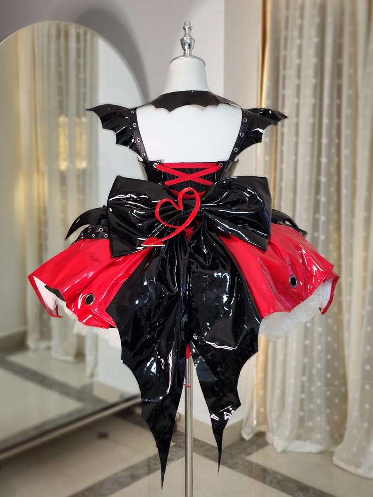 Red and Black Corset Waist Little Witch Patent Leather Jumper Skirt